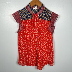 Sandy & Sid Red Floral See-Through Lightweight Sleeveless Blouse Size Small